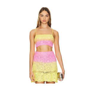 Women's Maaji Crochet Crop Top & Mini Skirt Set Yellow/Pink Size S